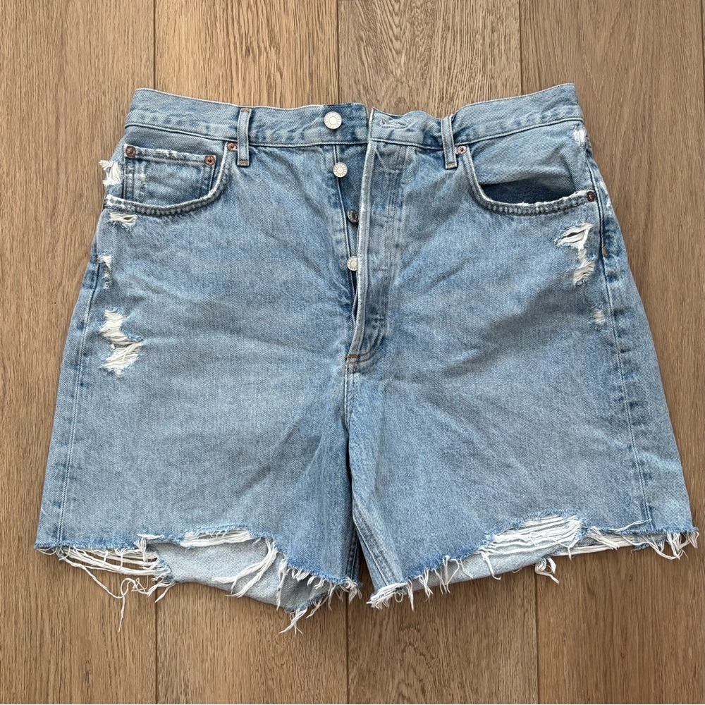 Agolde Light Blue Distressed Jean Shorts